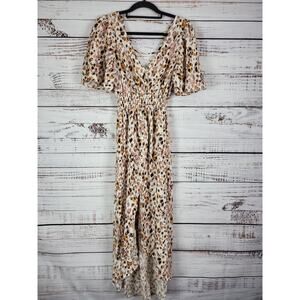 Lola Grace Maxi Dress S Womens V Front V Back Flared Short Sleeve Multicolor